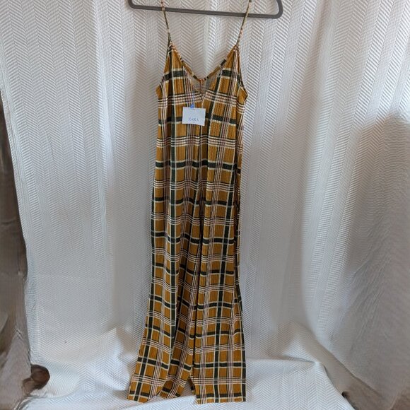 NWT Zara Circular Collection Plaid Wide Leg Jumpsuit Mustard Green Brown Size M - Picture 4 of 10